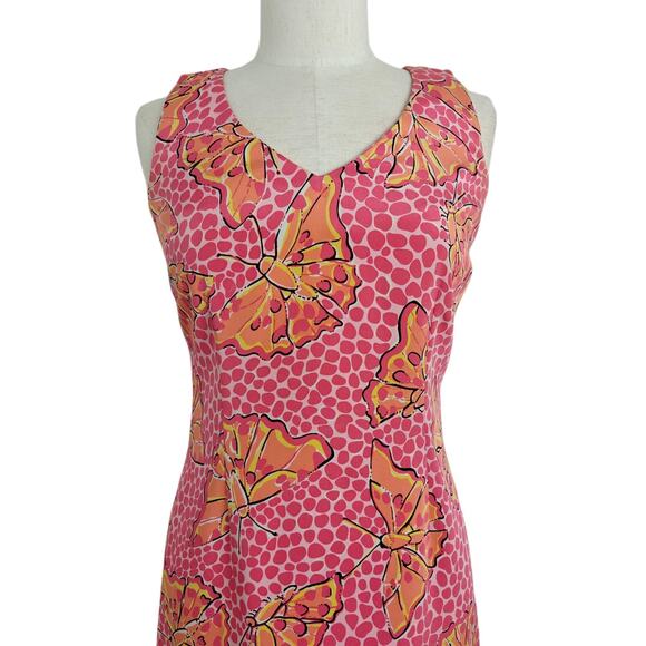 Lilly Pulitzer Cha Cha Butterfly Print Silk Dress Size 4 Pink Stretch Vintage - Picture 3 of 8